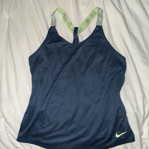 Nike Women's Dark Blue Tank Top with Lime Accents
